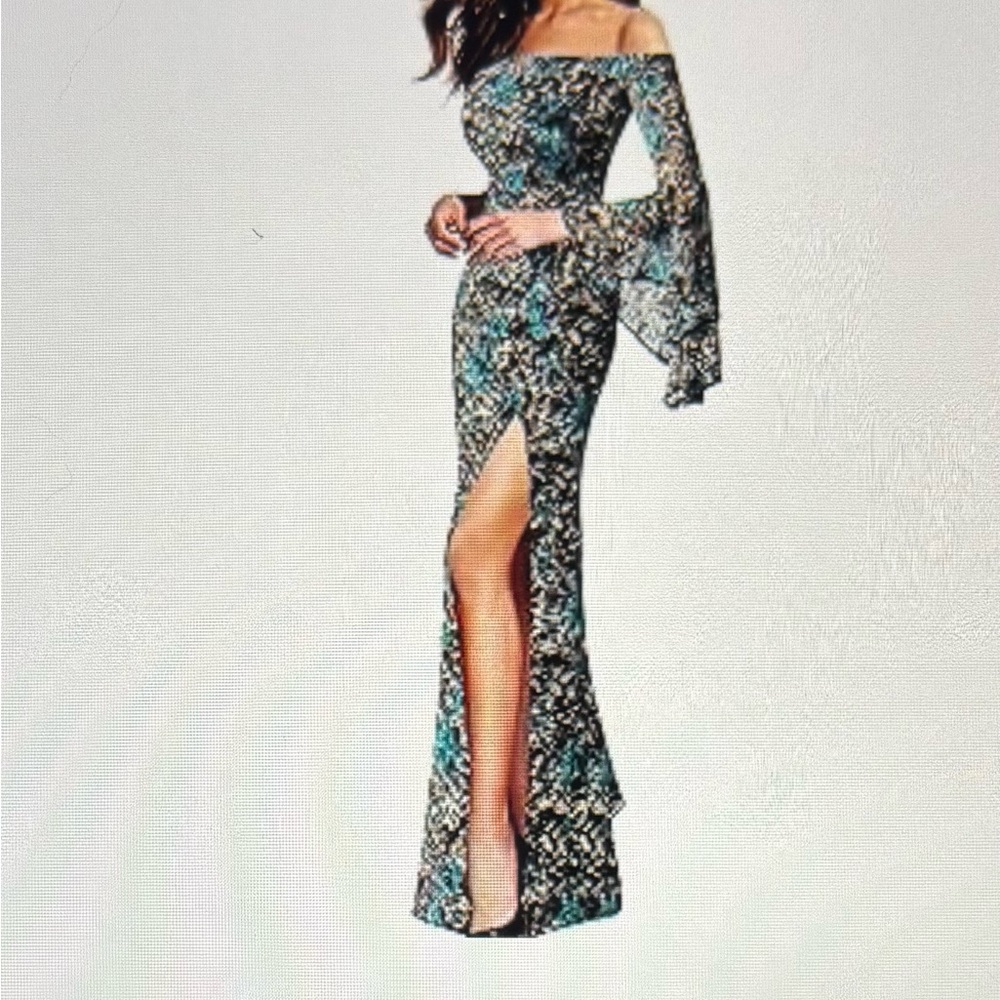 Floral Off-Shoulder Bell Sleeve Formal Party Maxi Dress